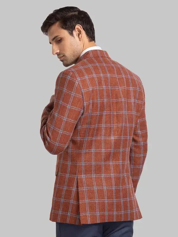 Men Orange Regular Fit Checks Polyester Blend Jackets - Image 4