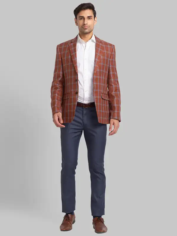 Men Orange Regular Fit Checks Polyester Blend Jackets - Image 5