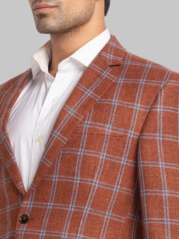 Men Orange Regular Fit Checks Polyester Blend Jackets - Image 6
