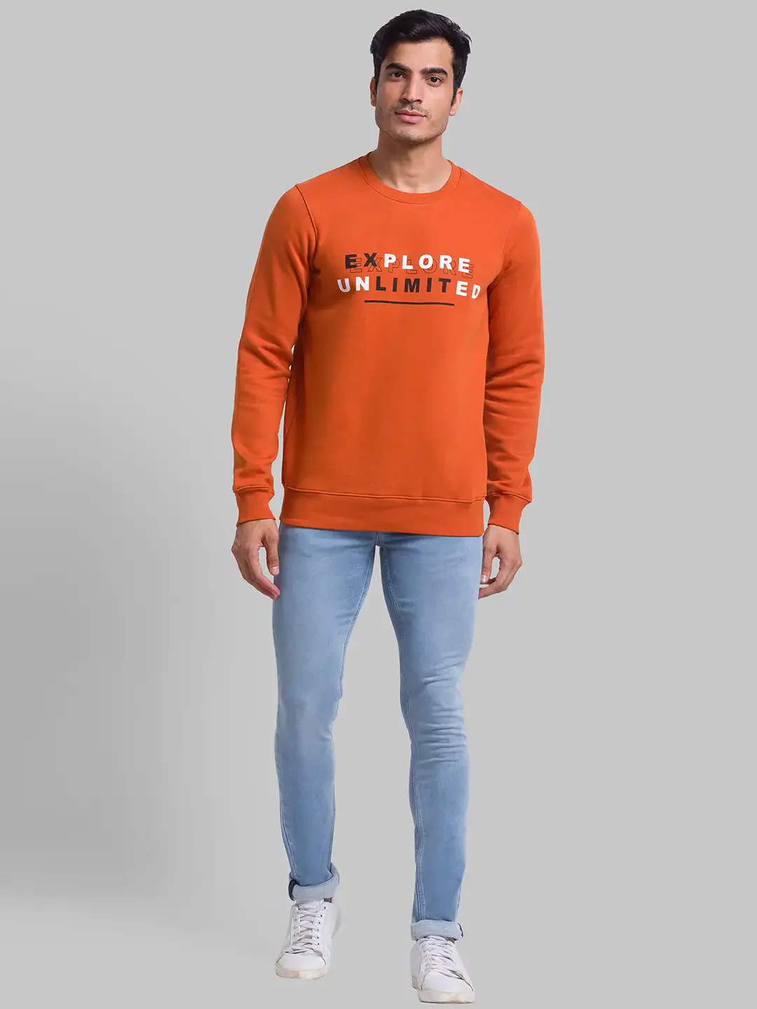Men Orange Regular Fit Graphic Cotton Polyester Blend Sweatshirts - Image 5