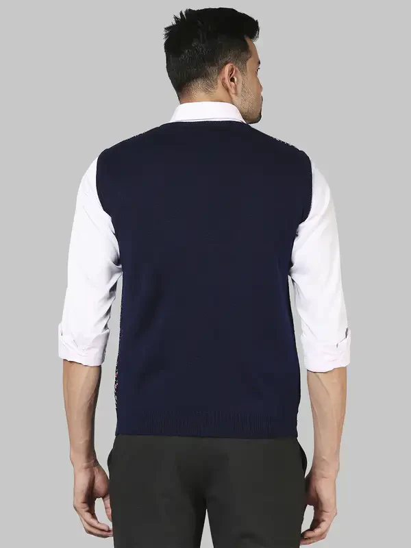 Men Orange Regular Fit Jacquard Acrylic Sleeveless V Neck Collar Sweaters - Image 4