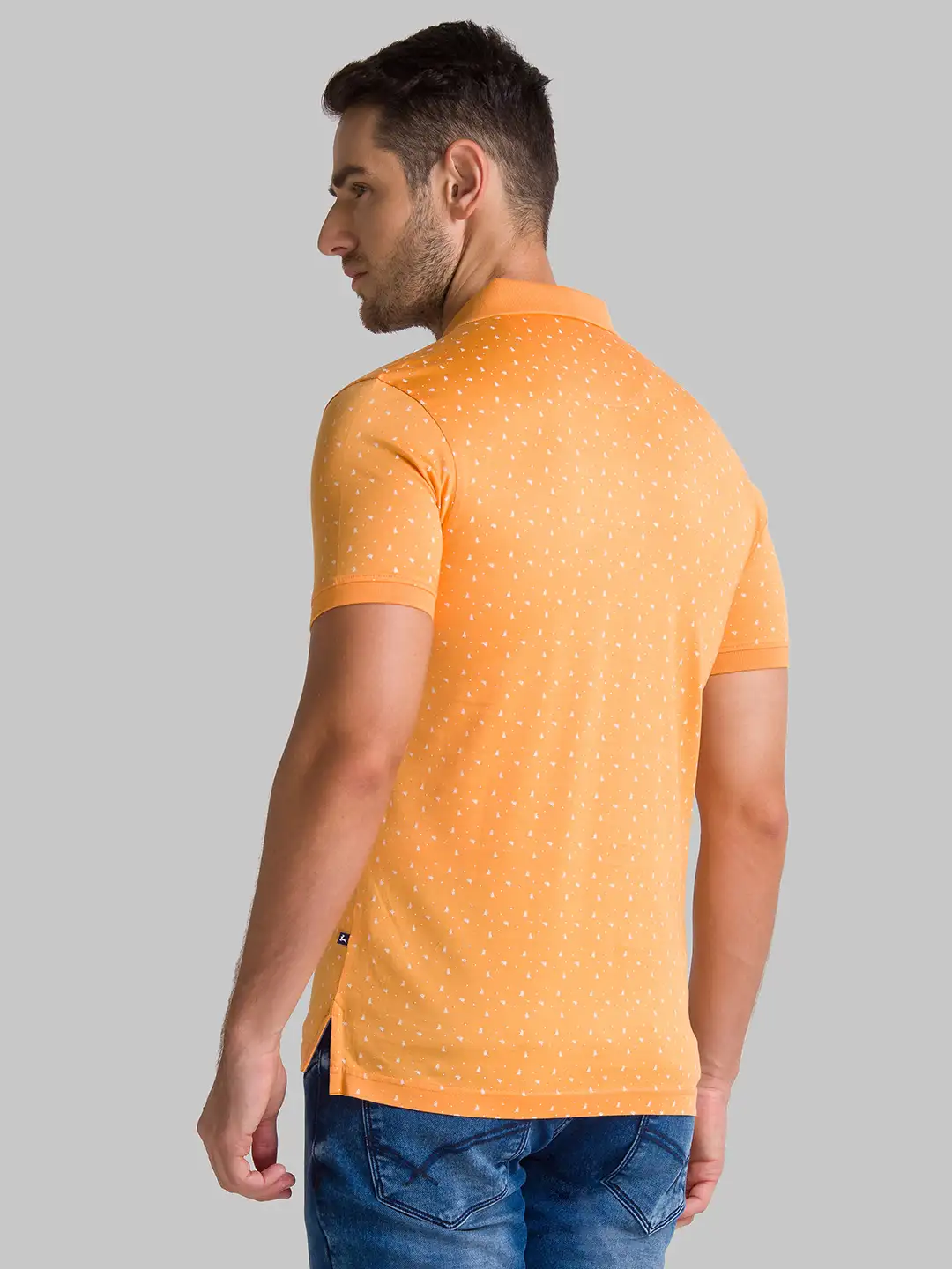 Men Orange Regular Fit Print Cotton Round Neck Collar Polo T-Shirt - Image 4