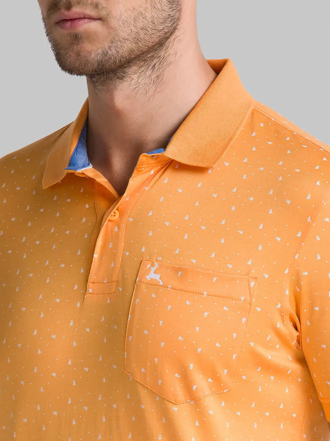 Men Orange Regular Fit Print Cotton Round Neck Collar Polo T-Shirt - Image 6