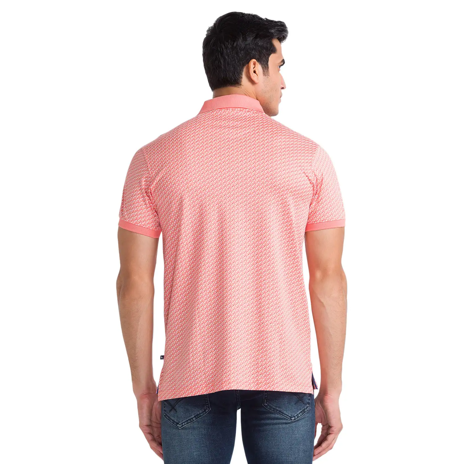 Men Orange Regular Fit Print Cotton Round Neck Collar Polo T-Shirt - Image 4