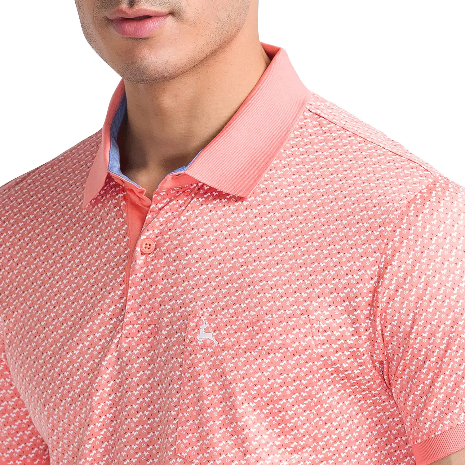 Men Orange Regular Fit Print Cotton Round Neck Collar Polo T-Shirt - Image 6