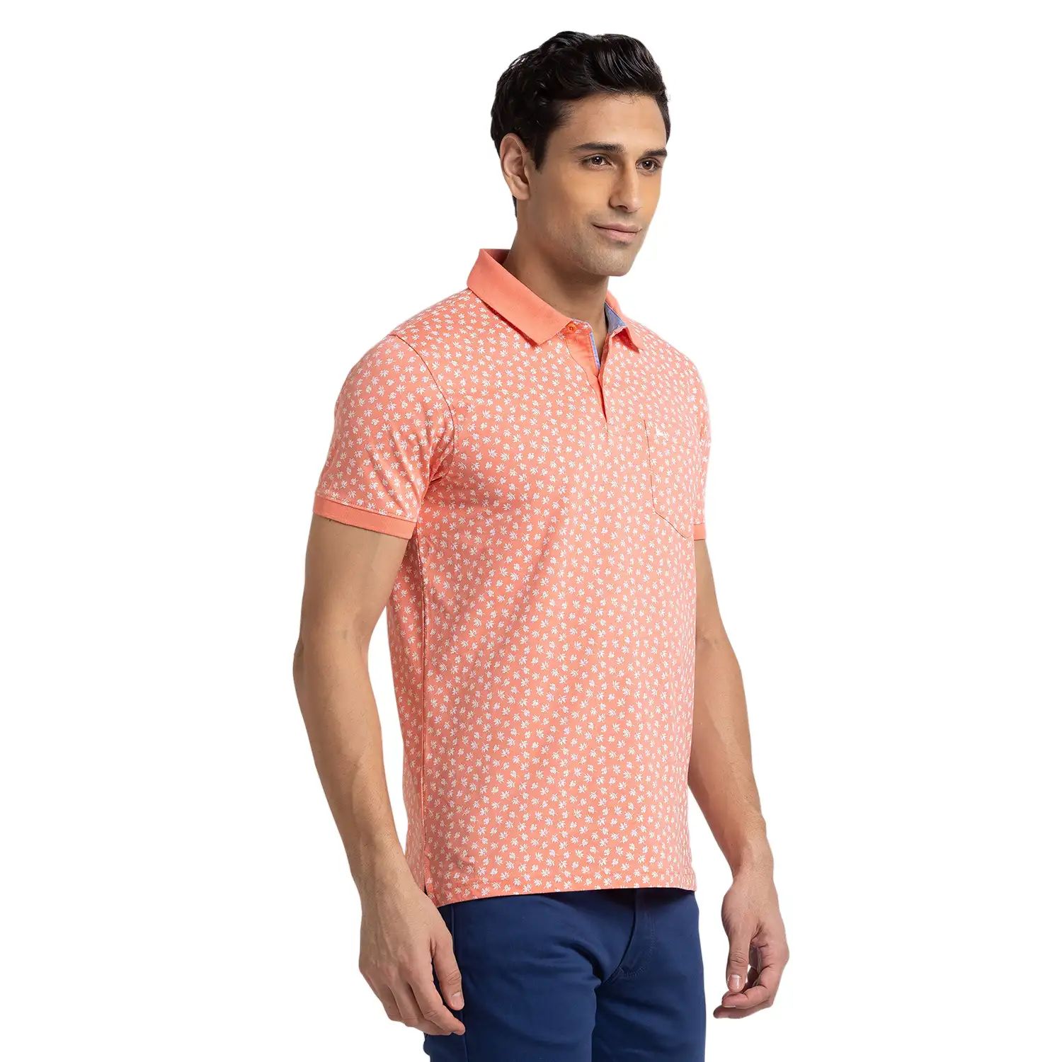 Men Orange Regular Fit Print Cotton Round Neck Collar Polo T-Shirt - Image 2