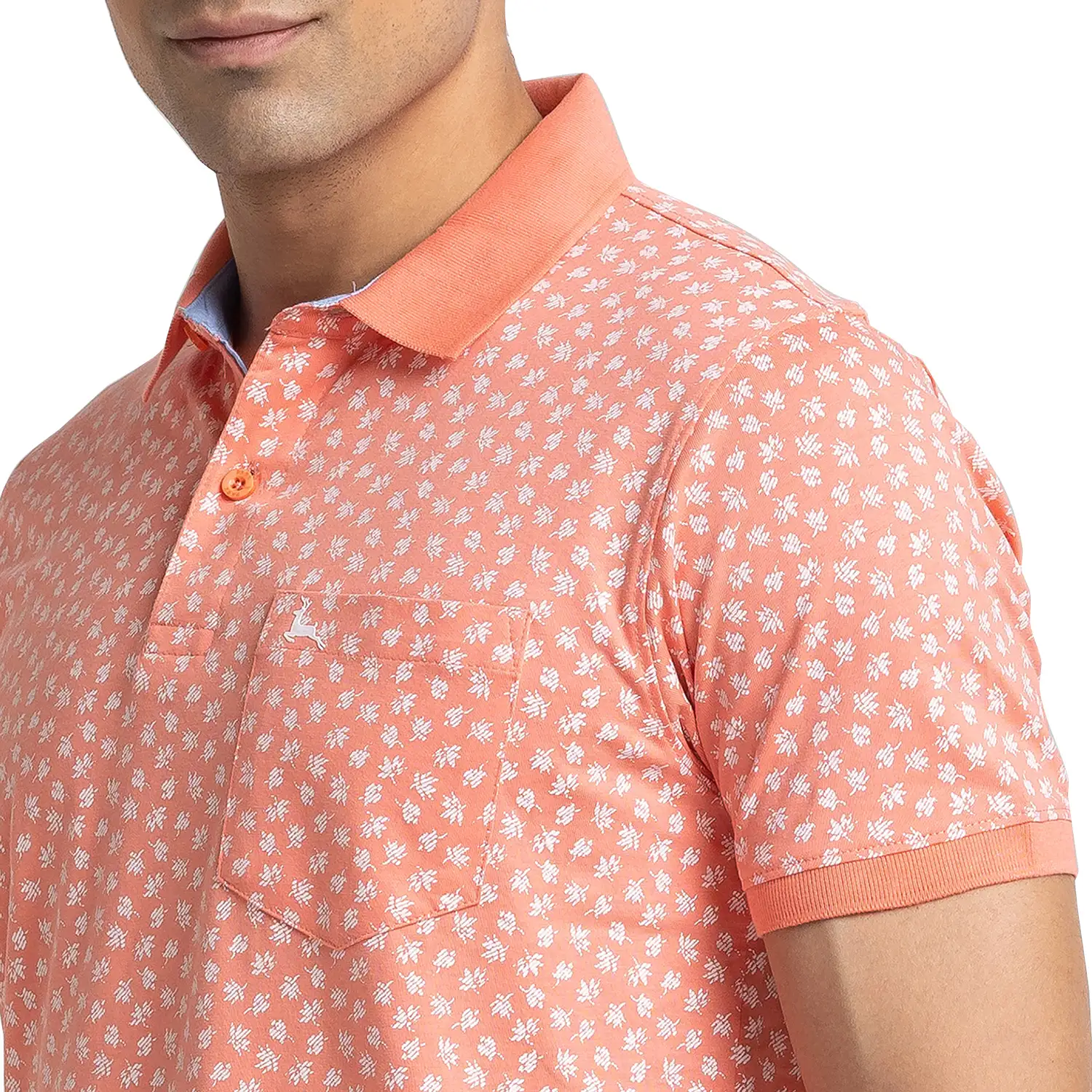 Men Orange Regular Fit Print Cotton Round Neck Collar Polo T-Shirt - Image 6
