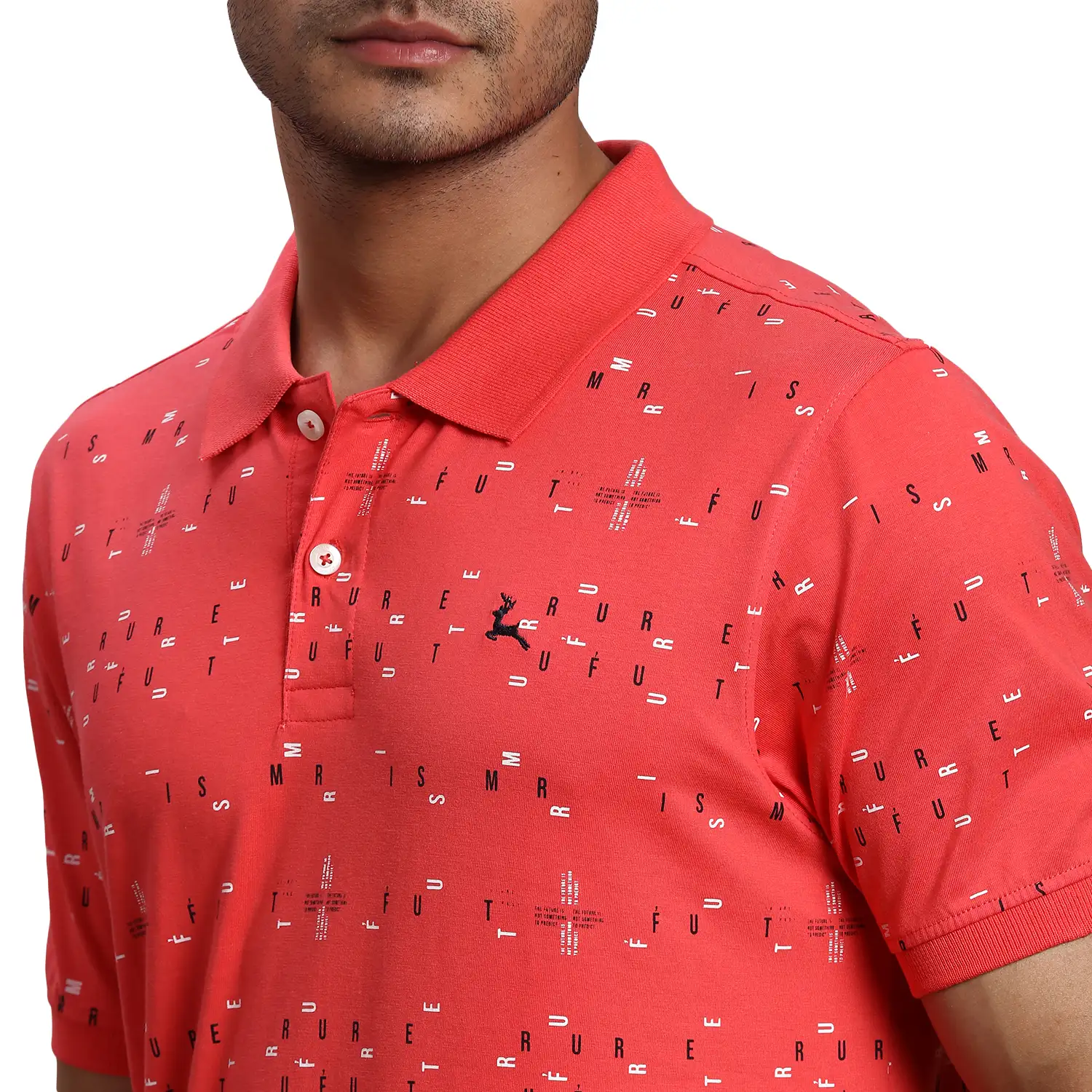 Men Orange Regular Fit Print Cotton Round Neck Collar Polo T-Shirt - Image 6