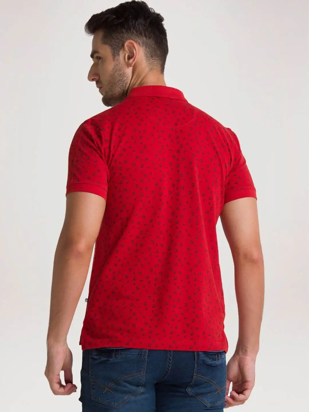 Men Orange Regular Fit Print Cotton Round Neck Collar Polo T-Shirt - Image 4