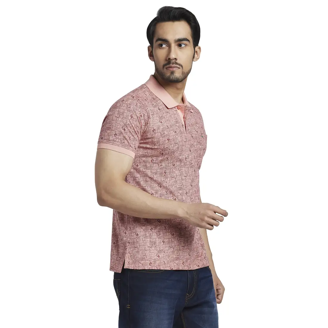 Men Orange Regular Fit Print Cotton Round Neck Collar Polo T-Shirt - Image 2