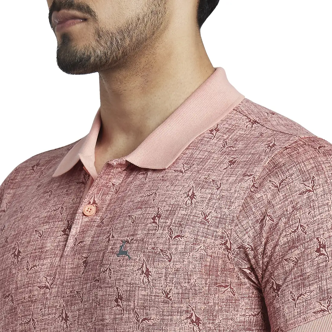 Men Orange Regular Fit Print Cotton Round Neck Collar Polo T-Shirt - Image 6