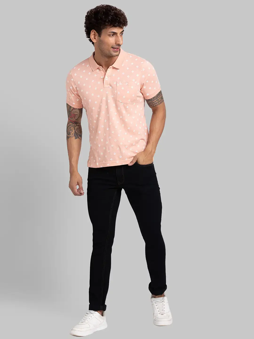 Men Orange Regular Fit Print Cotton T-Shirt - Image 5