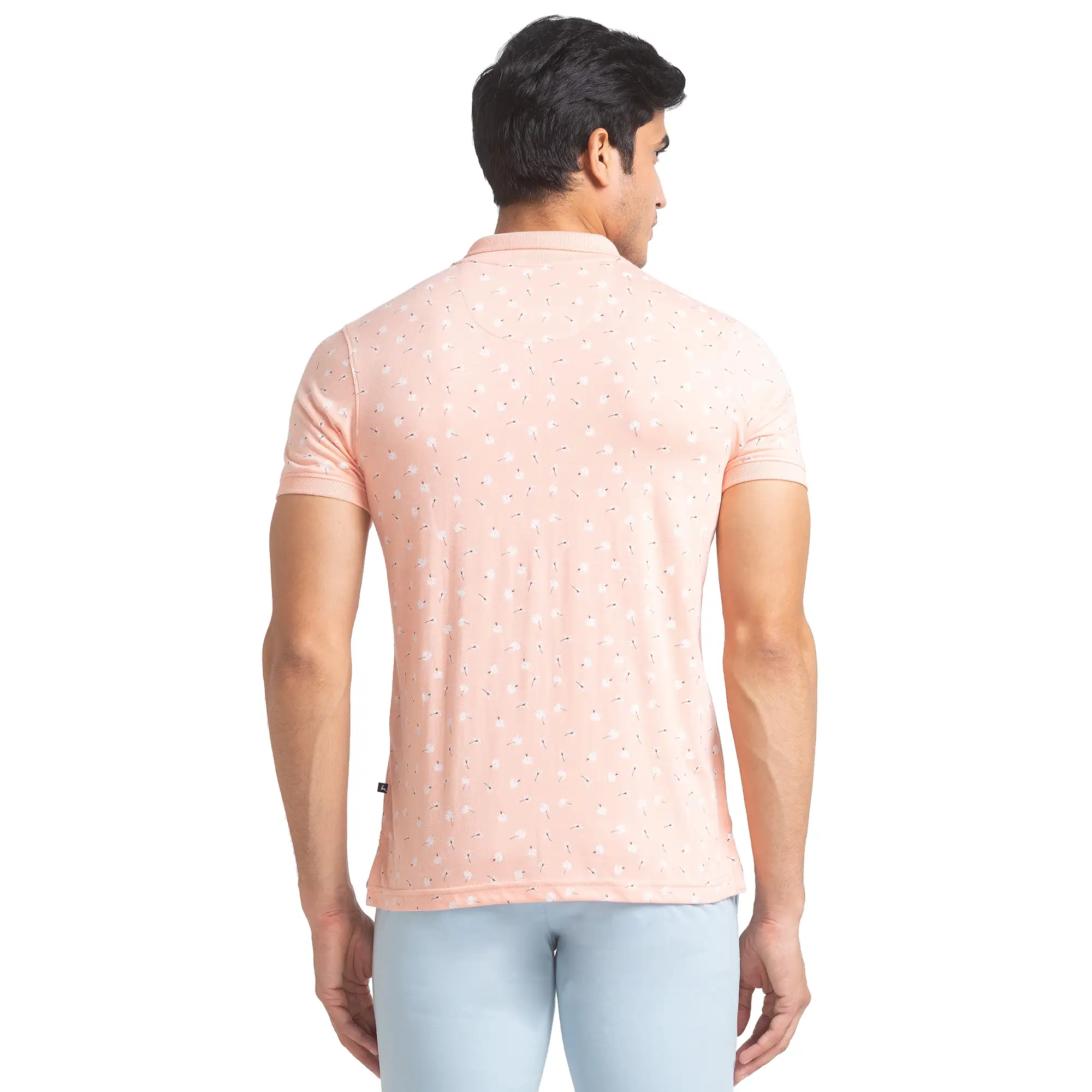 Men Orange Regular Fit Print Polyester Blend Round Neck Collar Polo T-Shirt - Image 4