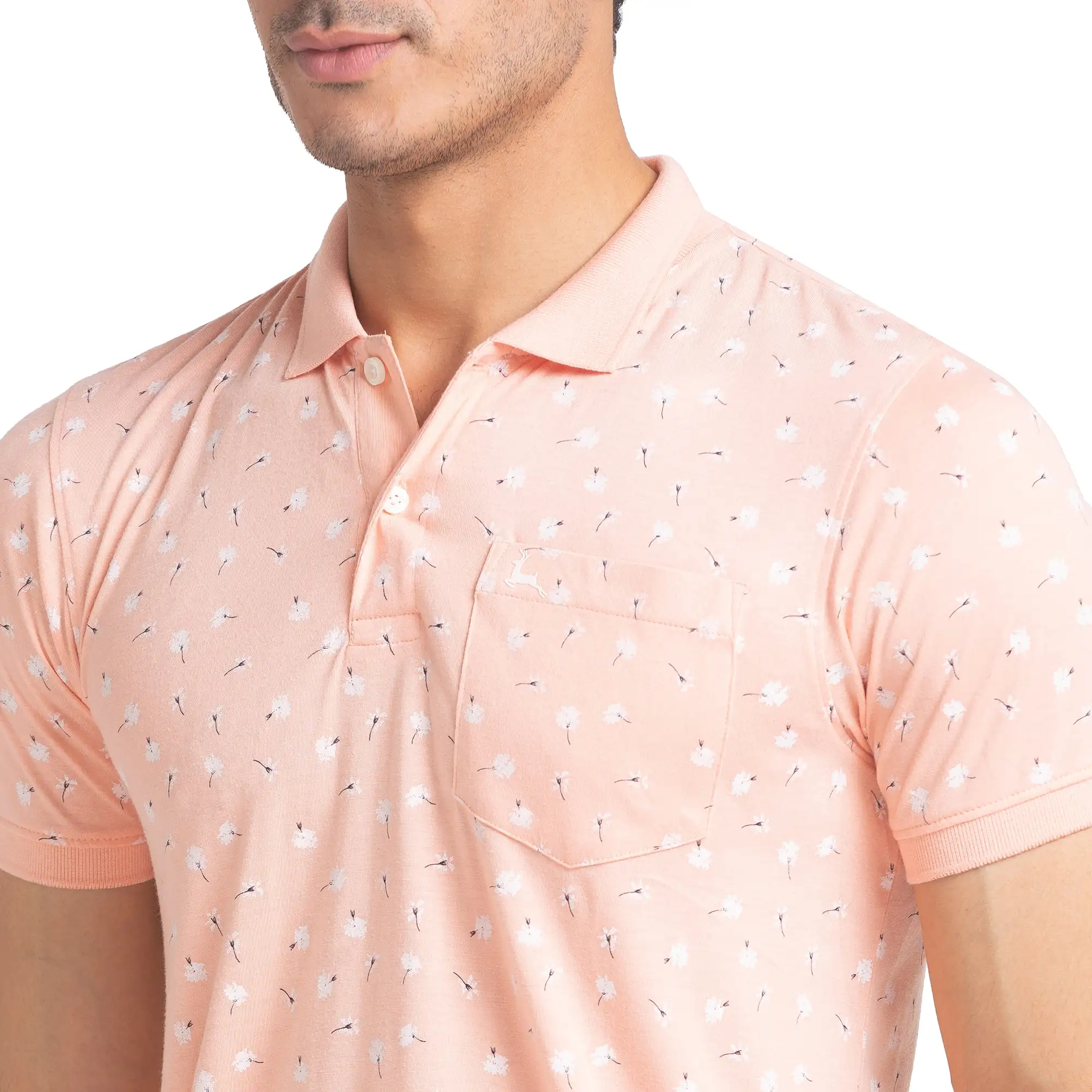Men Orange Regular Fit Print Polyester Blend Round Neck Collar Polo T-Shirt - Image 6