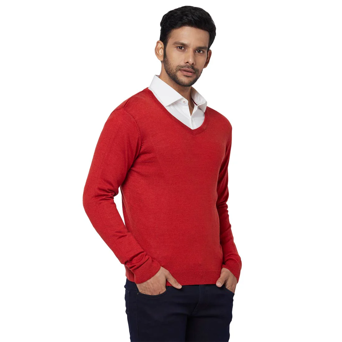Men Orange Regular Fit Solid Acrylic Blend Full Sleeve Sweaters - Image 2