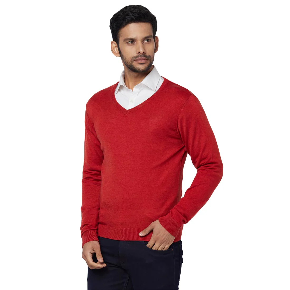 Men Orange Regular Fit Solid Acrylic Blend Full Sleeve Sweaters - Image 3