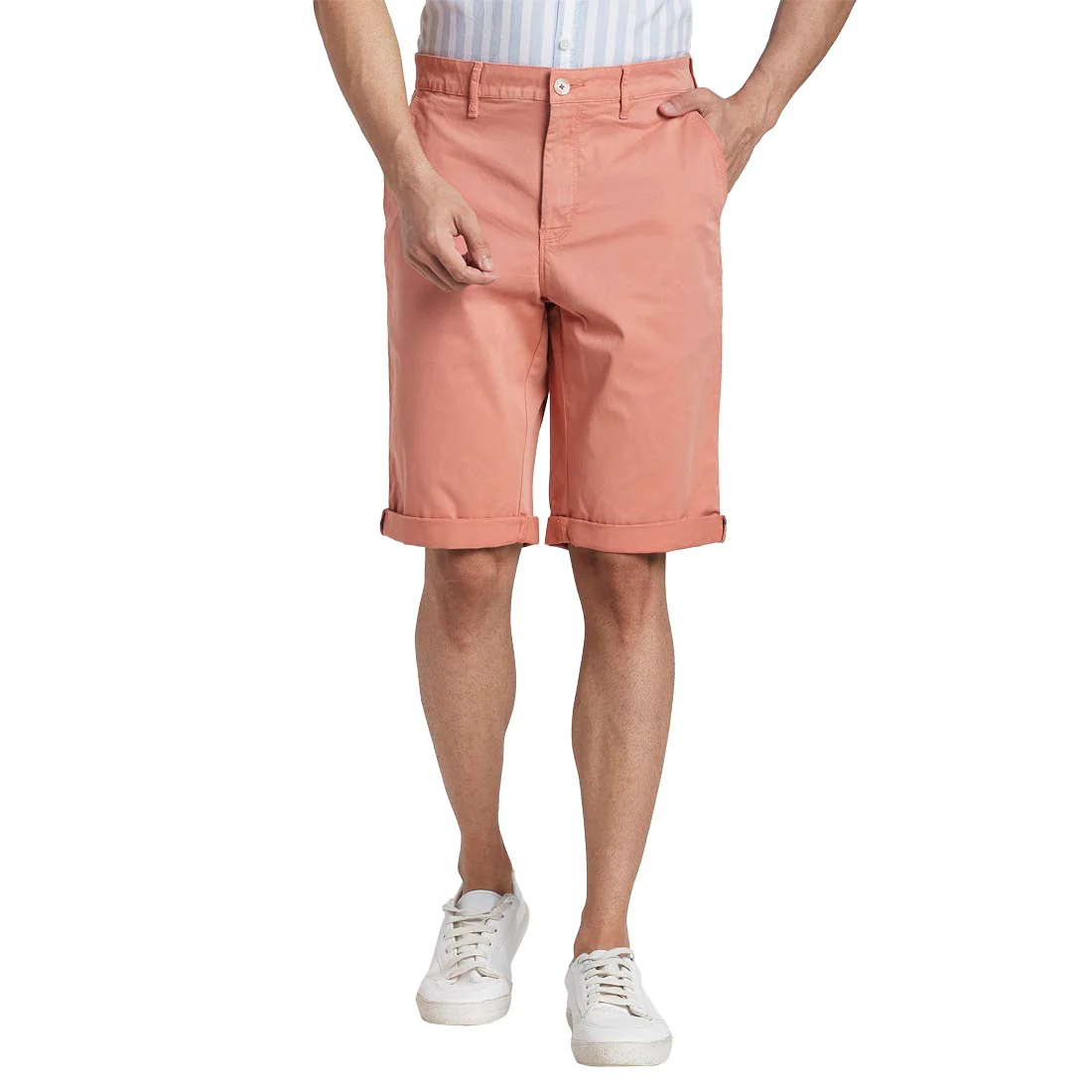 Men Orange Regular Fit Solid Cotton Blend Shorts