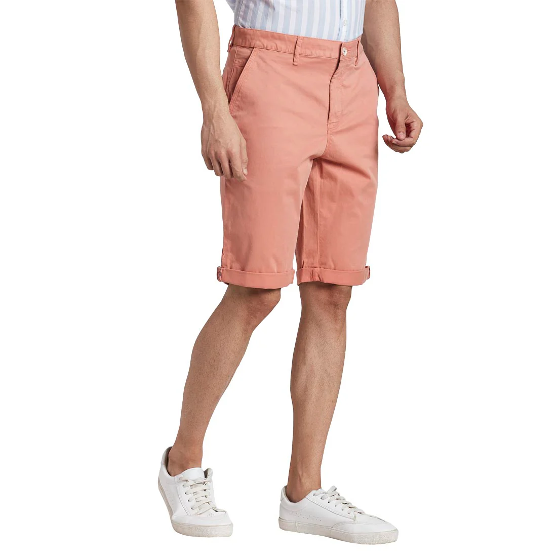 Men Orange Regular Fit Solid Cotton Blend Shorts - Image 2