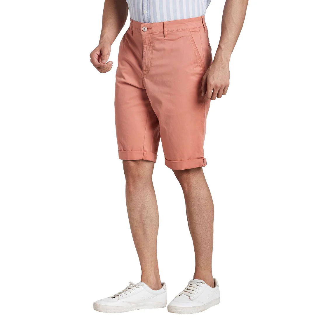 Men Orange Regular Fit Solid Cotton Blend Shorts - Image 3