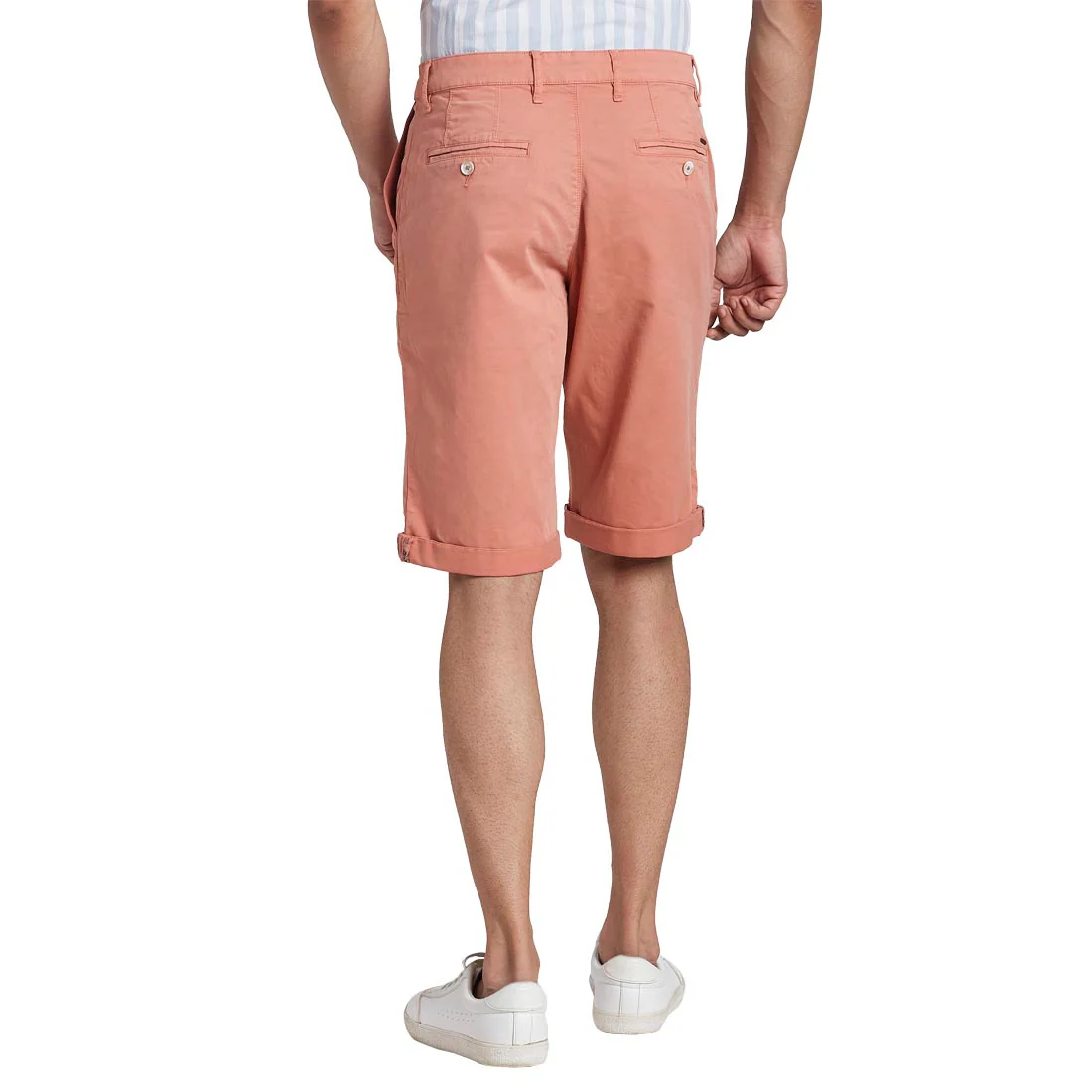 Men Orange Regular Fit Solid Cotton Blend Shorts - Image 4