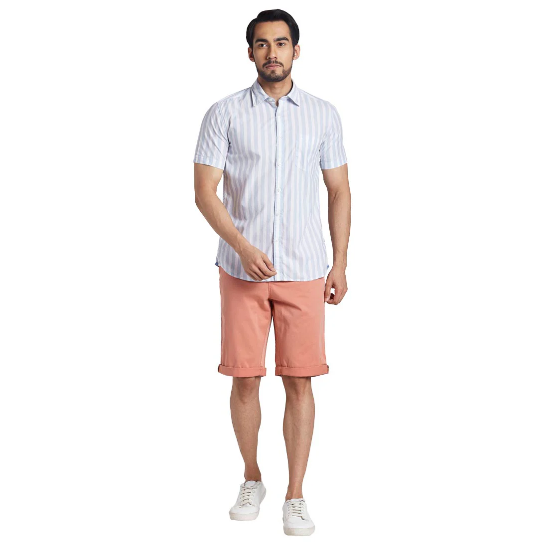 Men Orange Regular Fit Solid Cotton Blend Shorts - Image 5