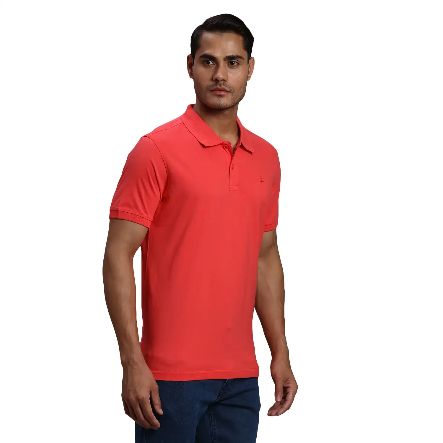 Men Orange Regular Fit Solid Cotton Half Sleeve Round Neck Collar Polo T-Shirt - Image 2