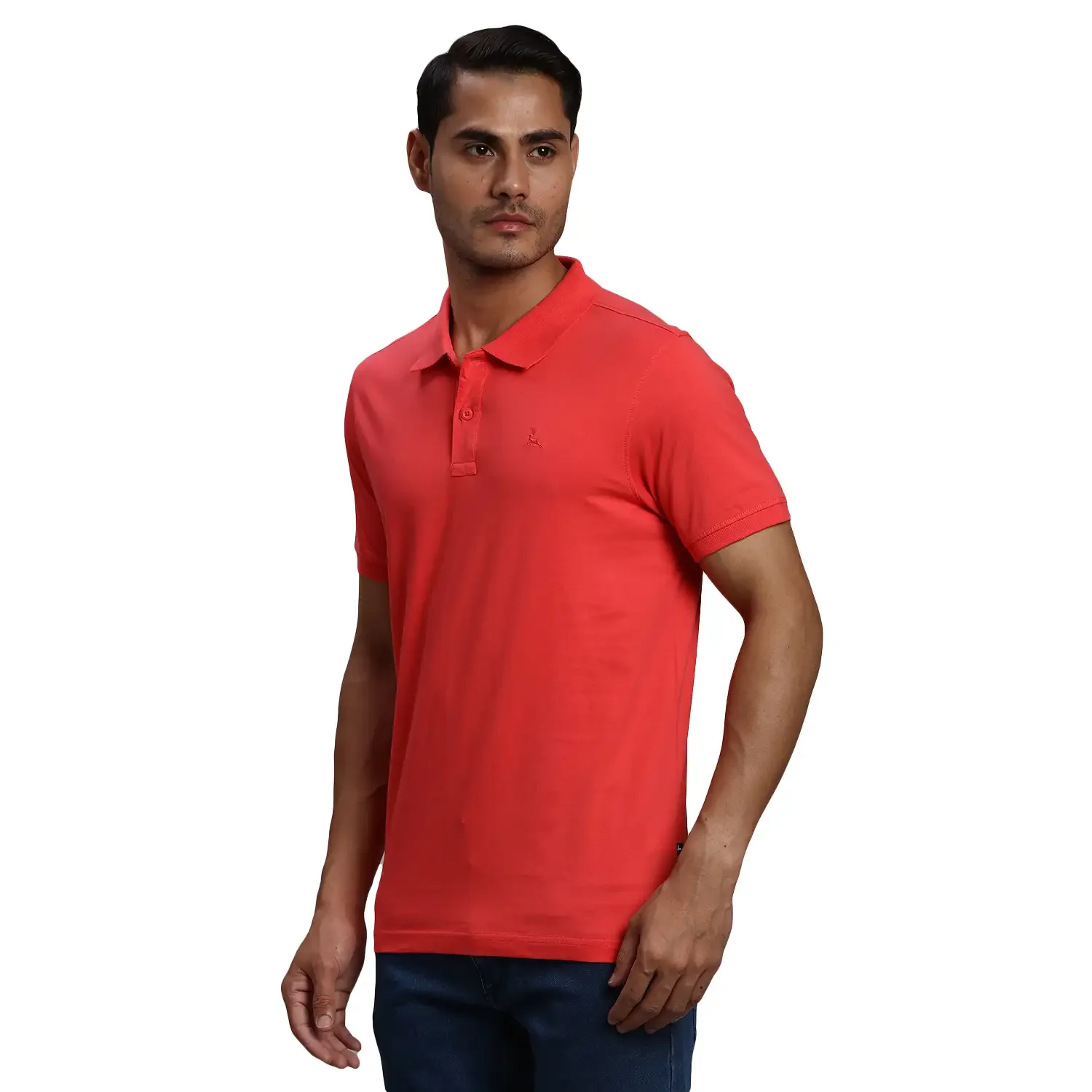 Men Orange Regular Fit Solid Cotton Half Sleeve Round Neck Collar Polo T-Shirt - Image 3