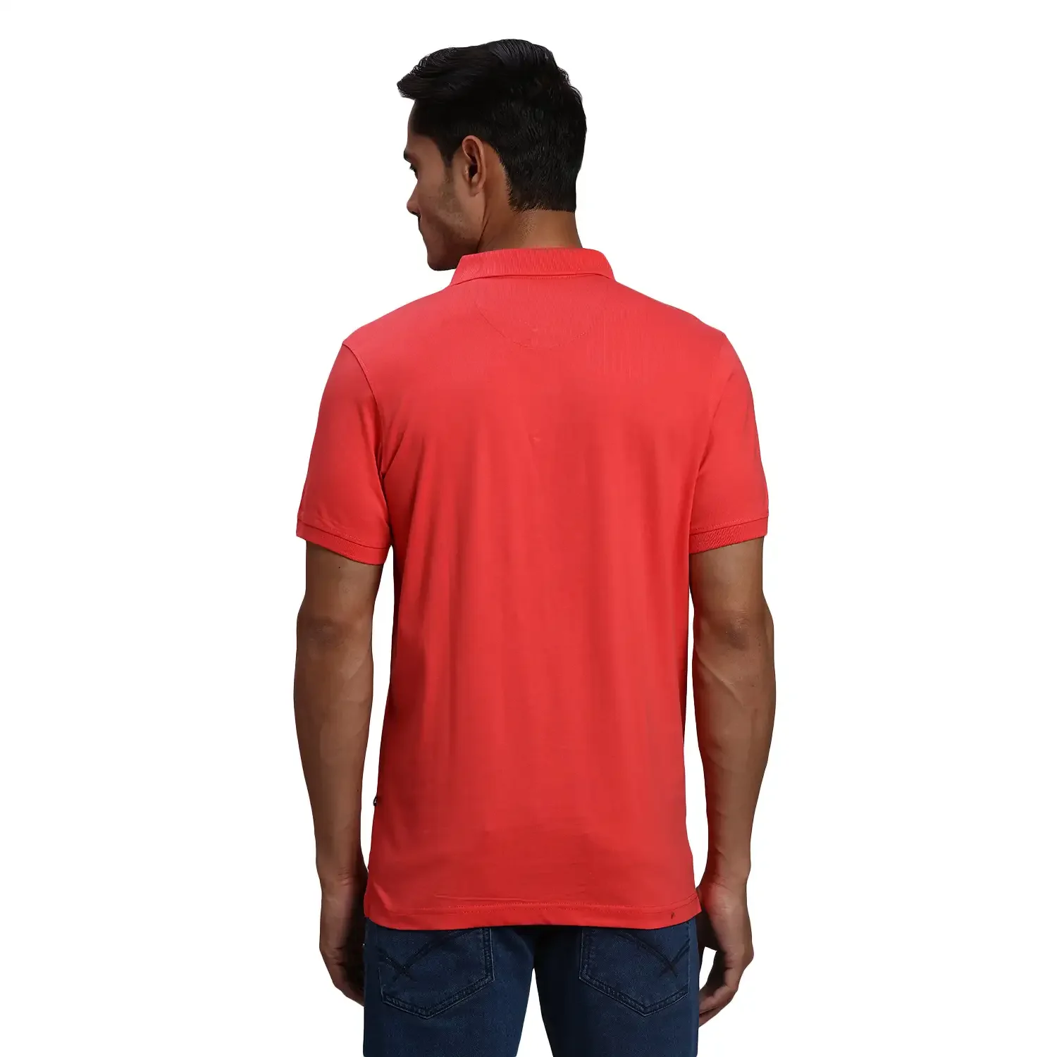 Men Orange Regular Fit Solid Cotton Half Sleeve Round Neck Collar Polo T-Shirt - Image 4