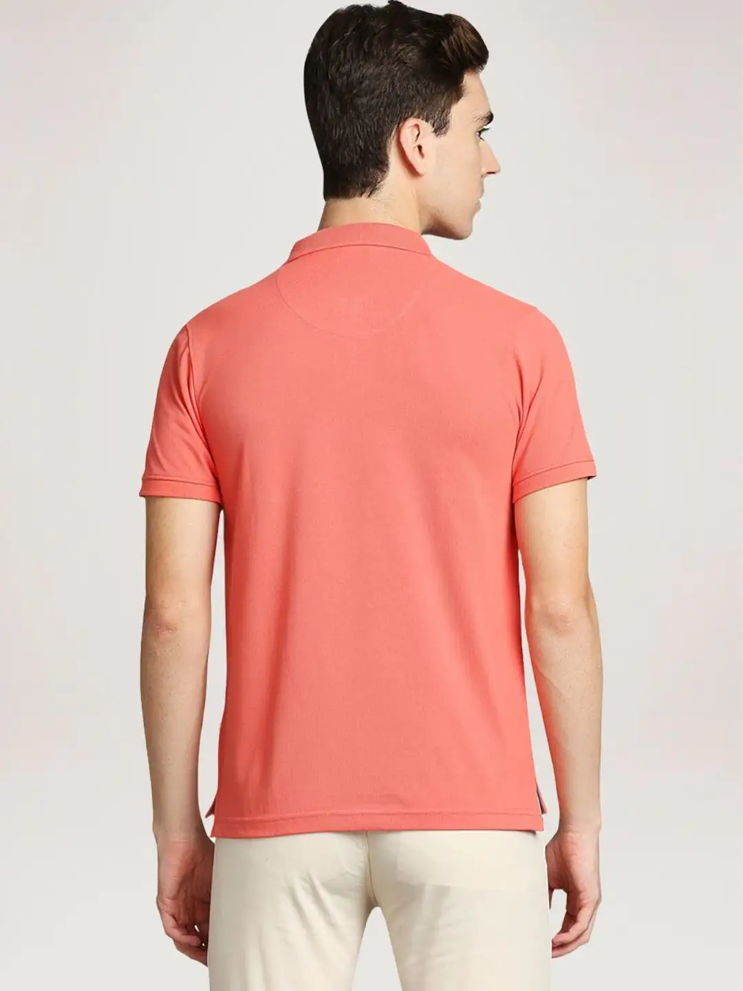 Men Orange Regular Fit Solid Cotton Polyester Blend Polo Neck T-Shirt - Image 3