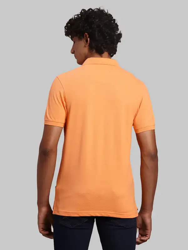 Men Orange Regular Fit Solid Cotton Polyester Blend Round Neck Collar Polo T-Shirt - Image 4