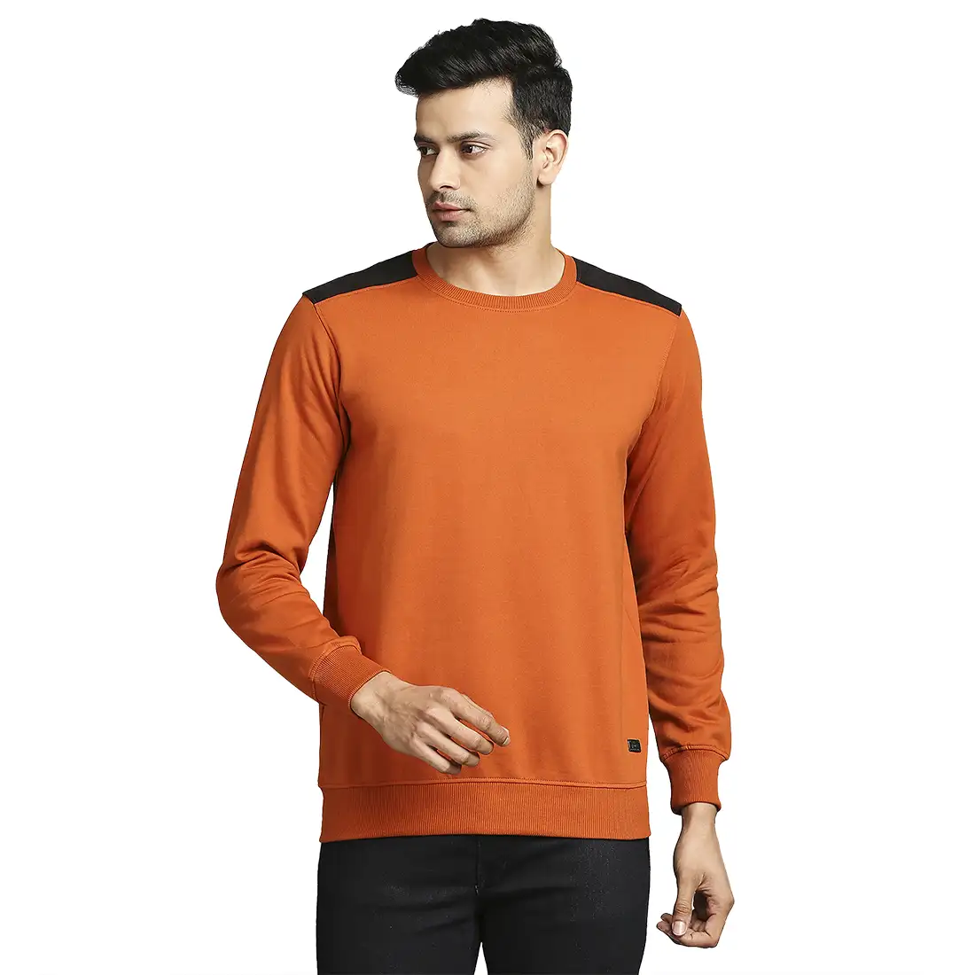 Men Orange Regular Fit Solid Cotton Polyester Blend Sweatshirts