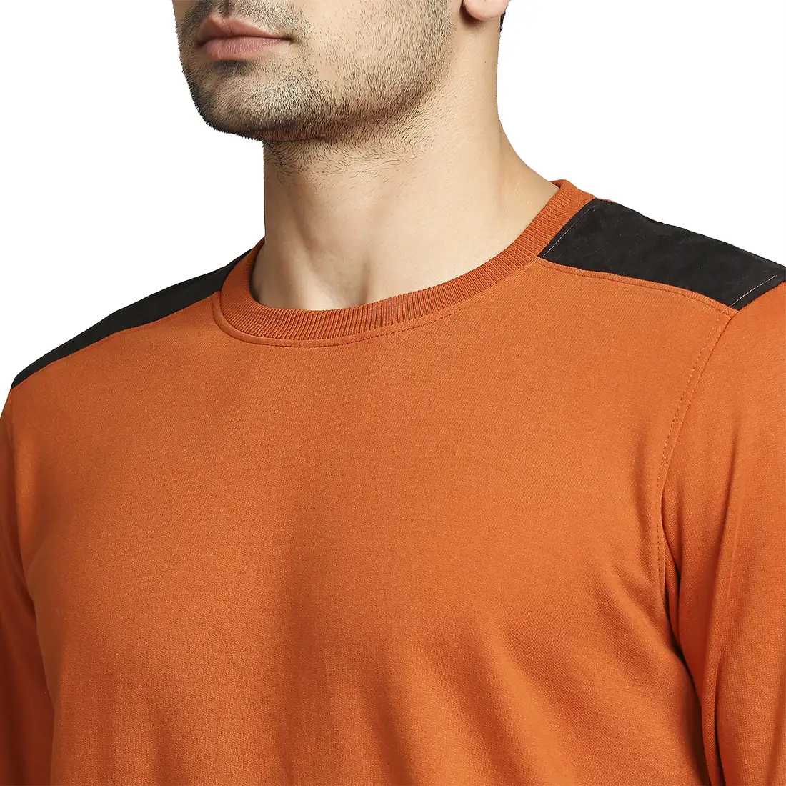 Men Orange Regular Fit Solid Cotton Polyester Blend Sweatshirts - Image 6