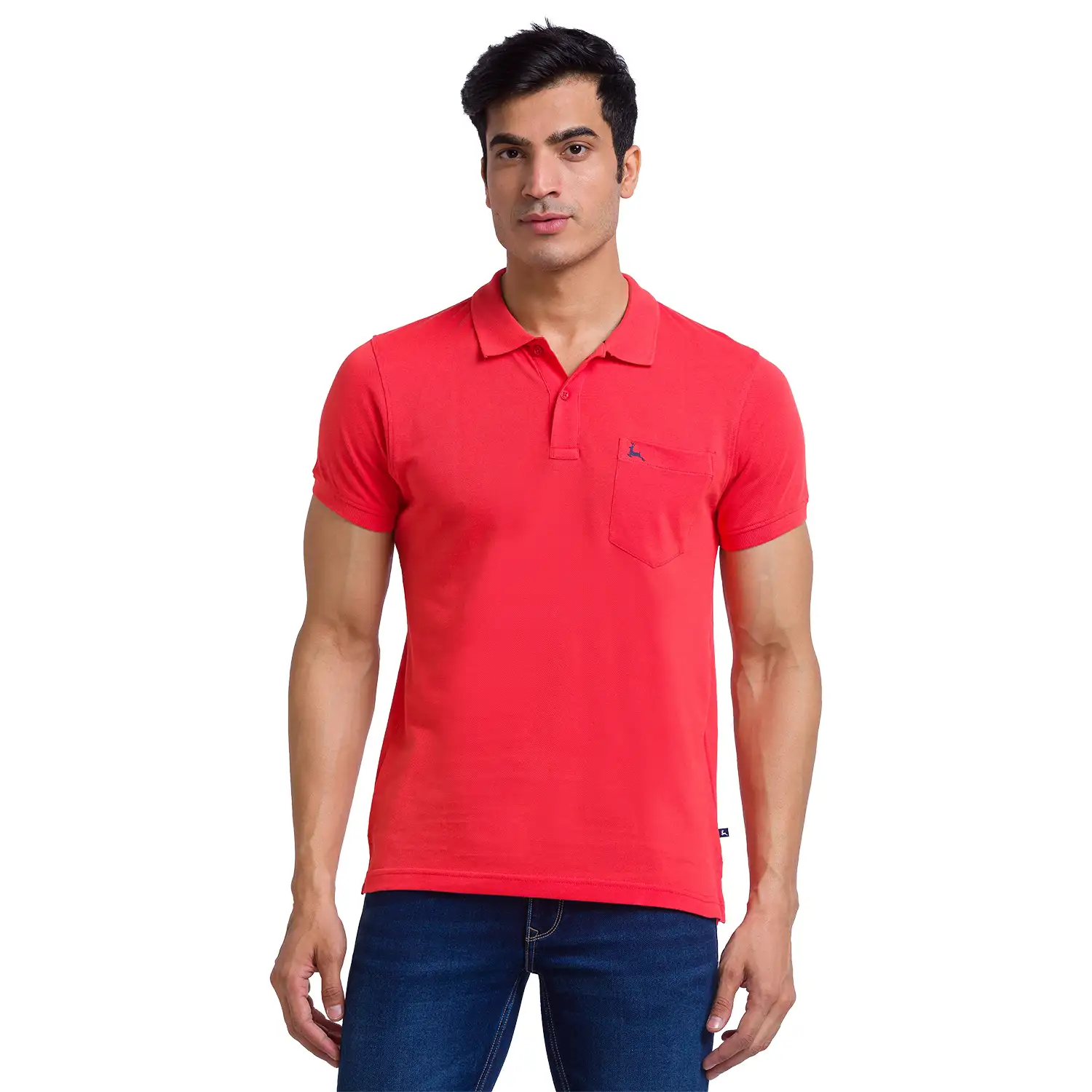 Men Orange Regular Fit Solid Cotton Round Neck Collar Polo T-Shirt
