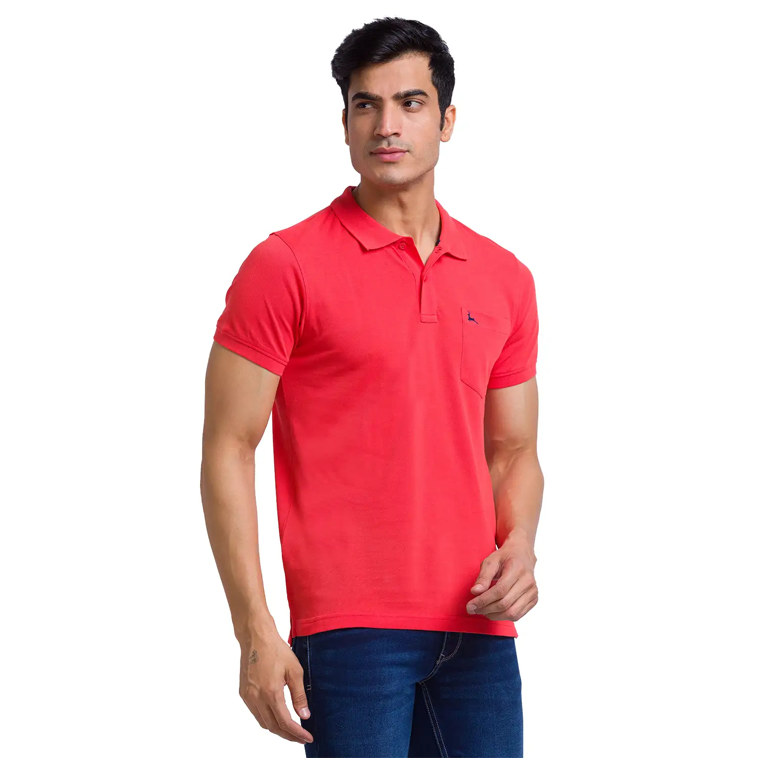 Men Orange Regular Fit Solid Cotton Round Neck Collar Polo T-Shirt - Image 2