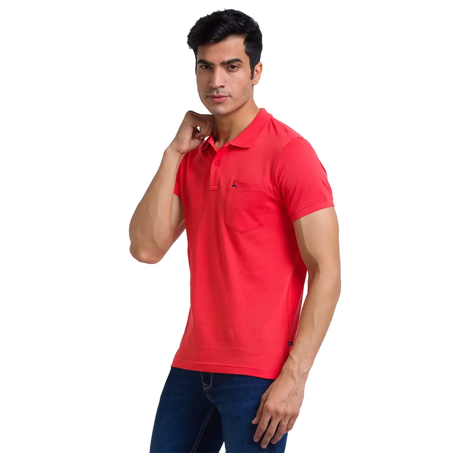 Men Orange Regular Fit Solid Cotton Round Neck Collar Polo T-Shirt - Image 3