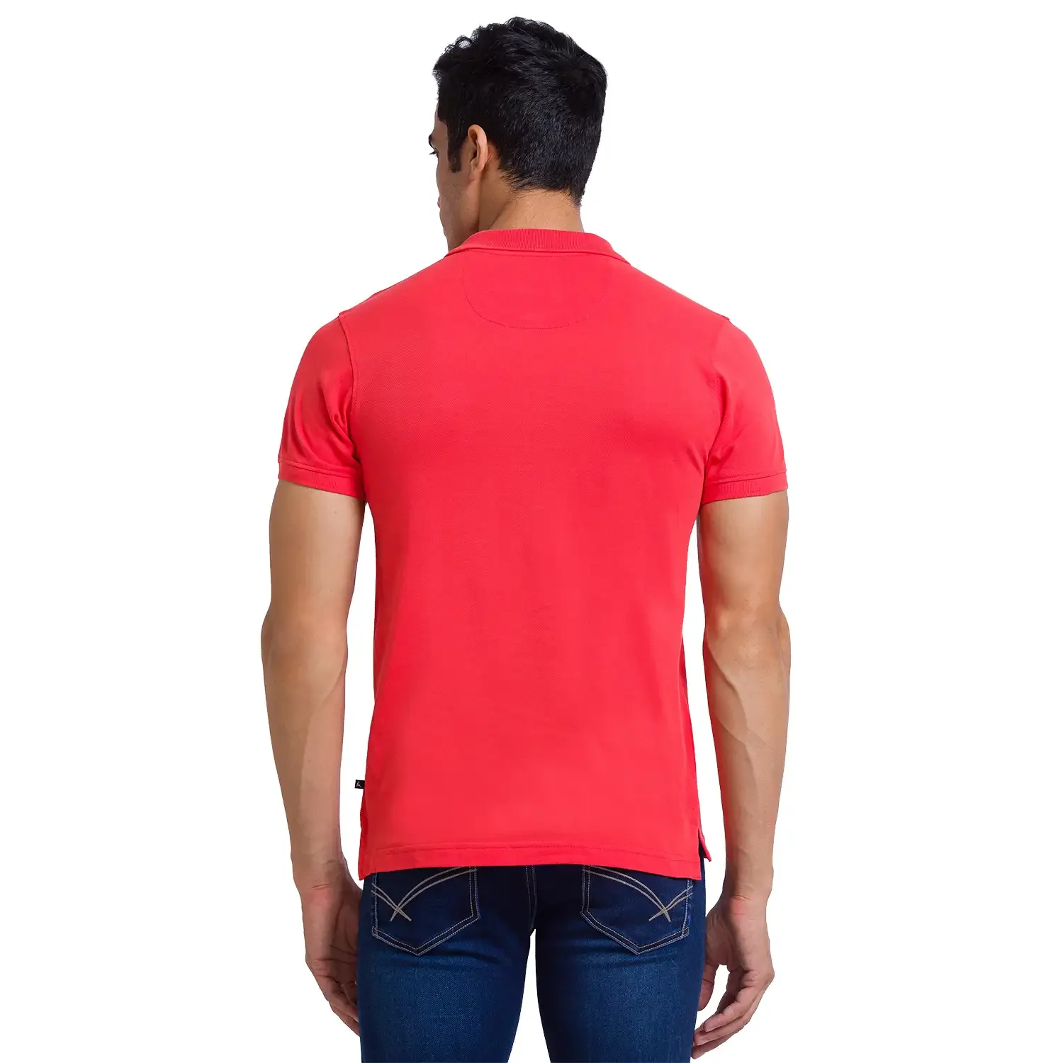 Men Orange Regular Fit Solid Cotton Round Neck Collar Polo T-Shirt - Image 4