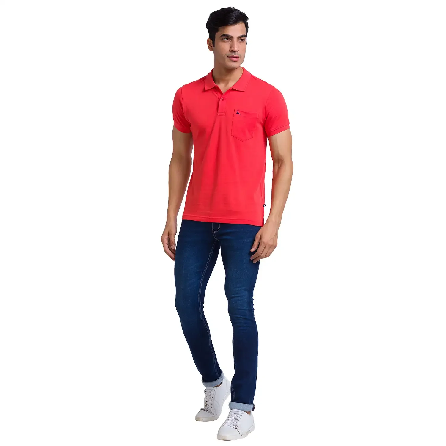 Men Orange Regular Fit Solid Cotton Round Neck Collar Polo T-Shirt - Image 5
