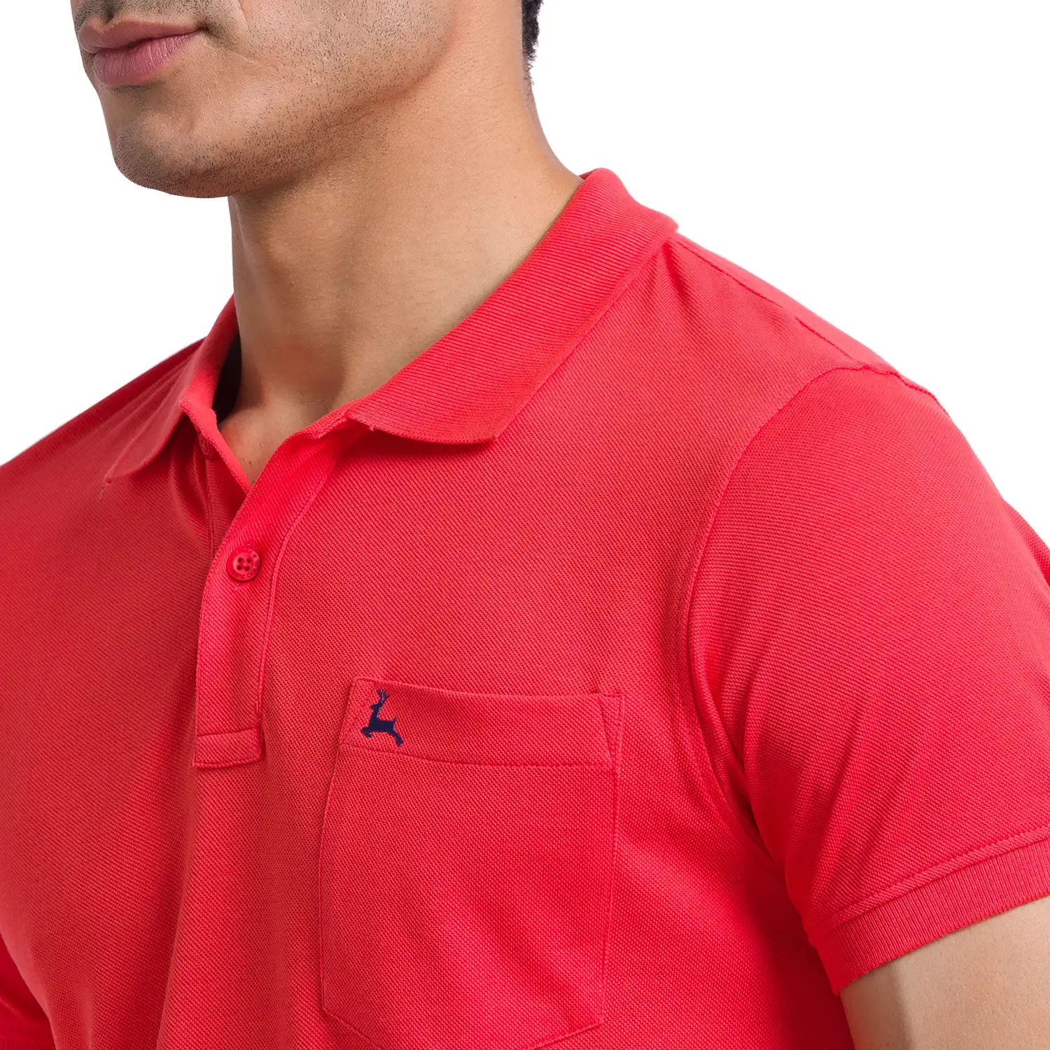 Men Orange Regular Fit Solid Cotton Round Neck Collar Polo T-Shirt - Image 6