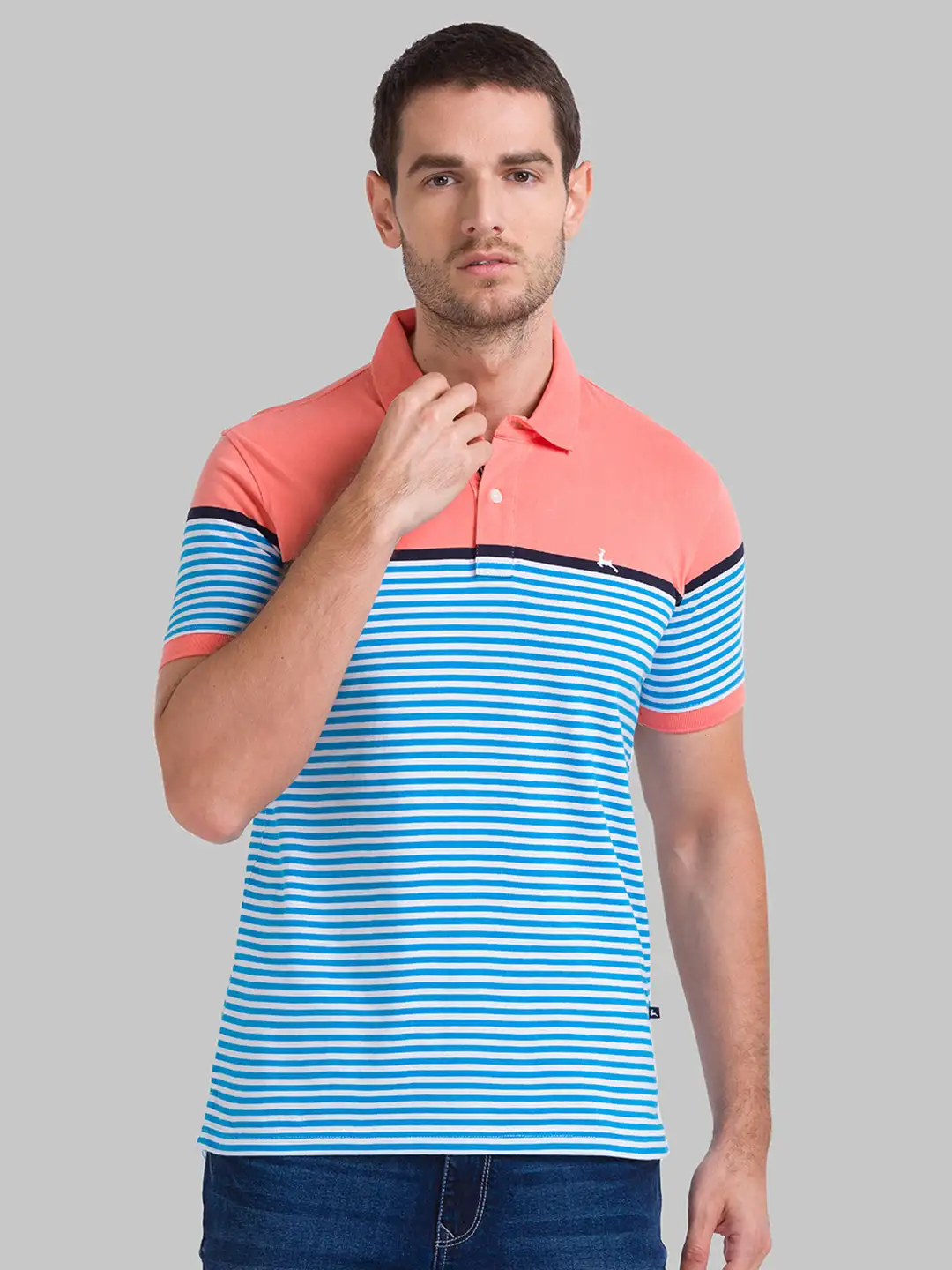 Men Orange Regular Fit Yarn Dyed Cotton Round Neck Collar Polo T-Shirt