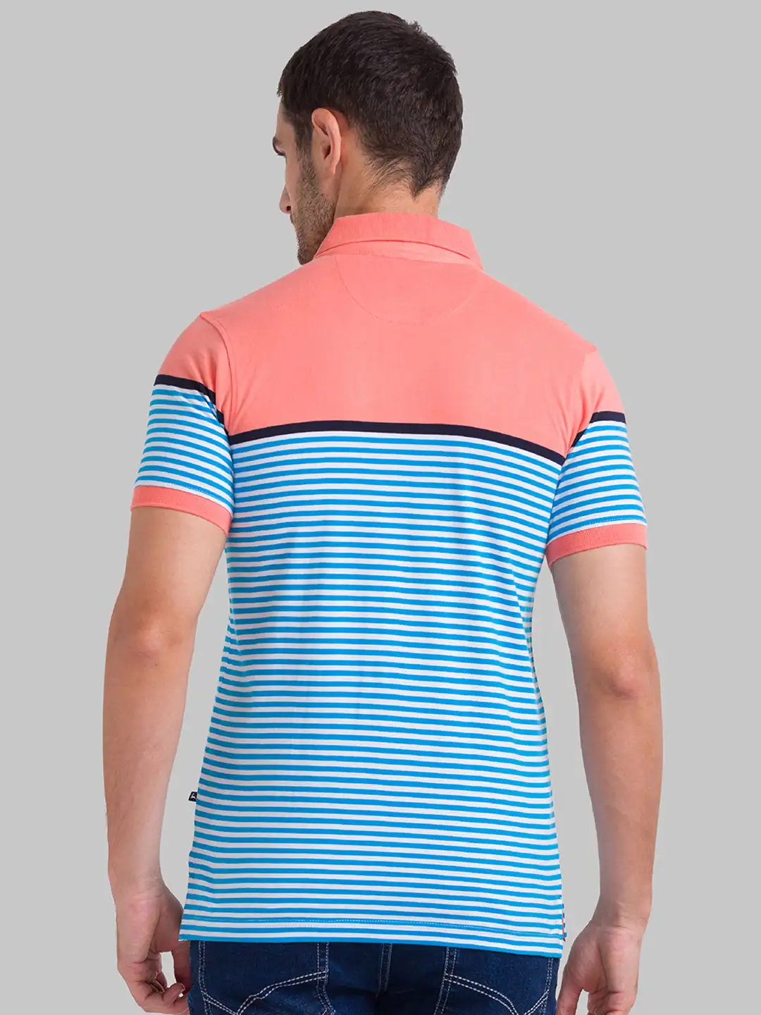 Men Orange Regular Fit Yarn Dyed Cotton Round Neck Collar Polo T-Shirt - Image 4