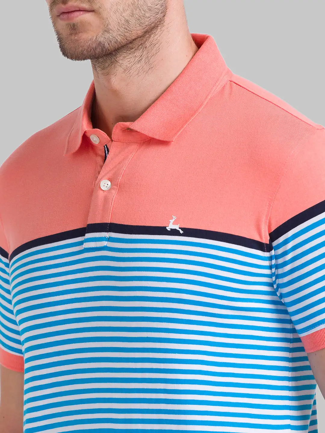Men Orange Regular Fit Yarn Dyed Cotton Round Neck Collar Polo T-Shirt - Image 6