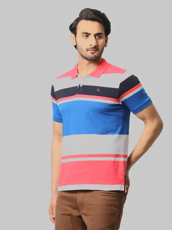 Men Orange Regular Fit Yarn Dyed Cotton Round Neck Collar Polo T-Shirt - Image 3