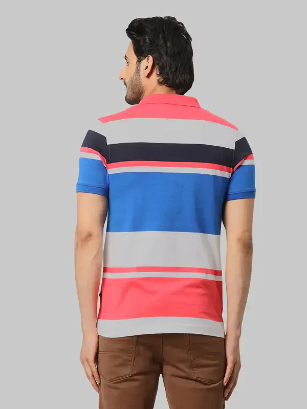 Men Orange Regular Fit Yarn Dyed Cotton Round Neck Collar Polo T-Shirt - Image 4