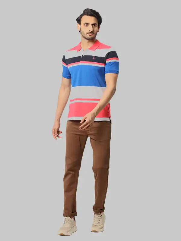 Men Orange Regular Fit Yarn Dyed Cotton Round Neck Collar Polo T-Shirt - Image 5