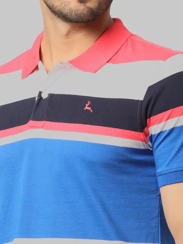 Men Orange Regular Fit Yarn Dyed Cotton Round Neck Collar Polo T-Shirt - Image 6