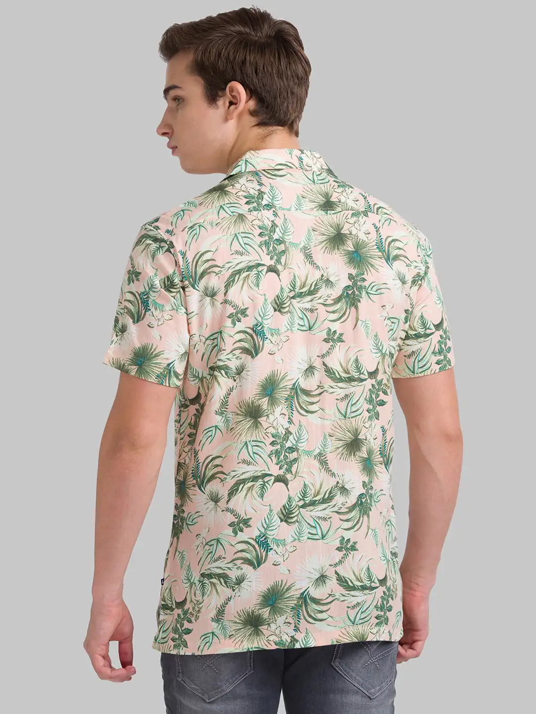 Men Orange Resort Fit Print Cotton Blend Half Sleeve Shirts - Image 3