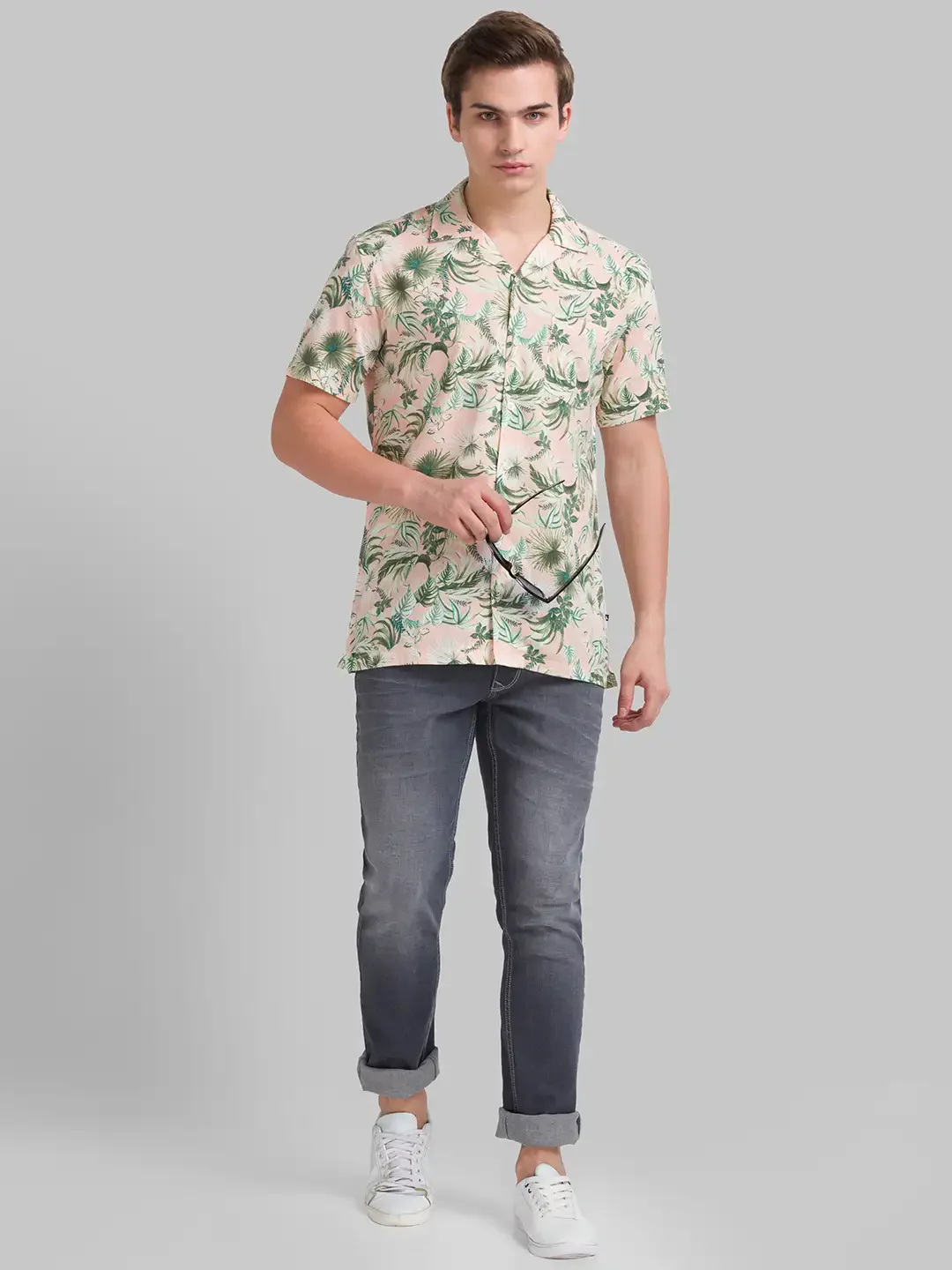 Men Orange Resort Fit Print Cotton Blend Half Sleeve Shirts - Image 4