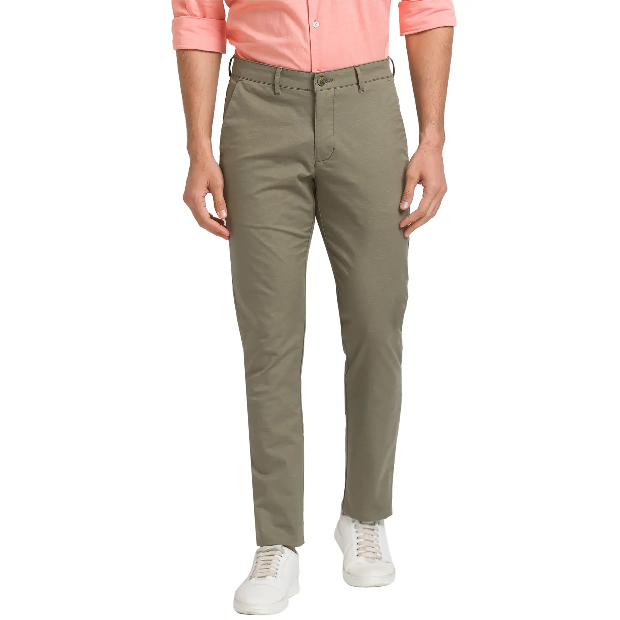 Men Orange Slim Fit Chambray Cotton Cut Away Collar Shirts - Image 2
