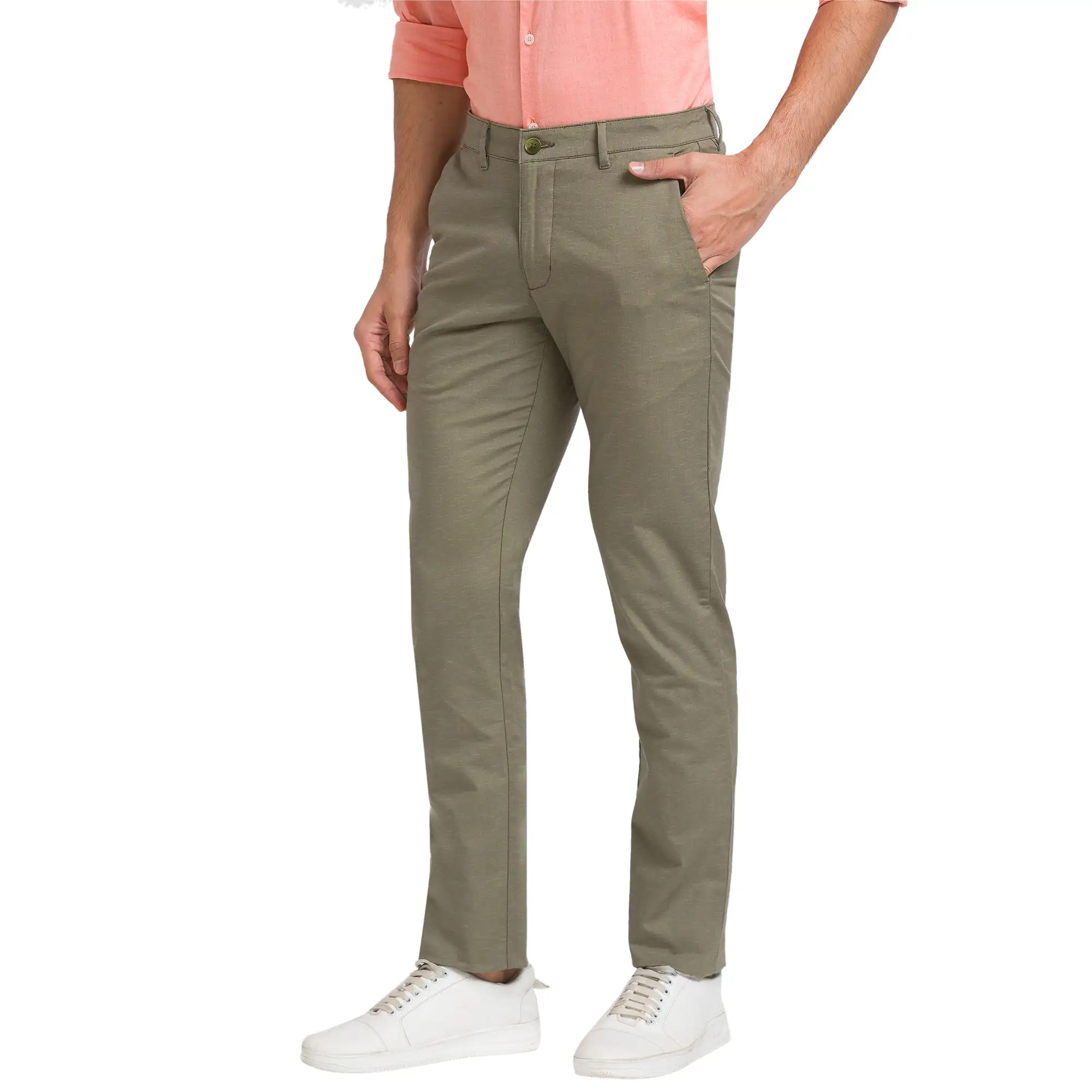 Men Orange Slim Fit Chambray Cotton Cut Away Collar Shirts - Image 4