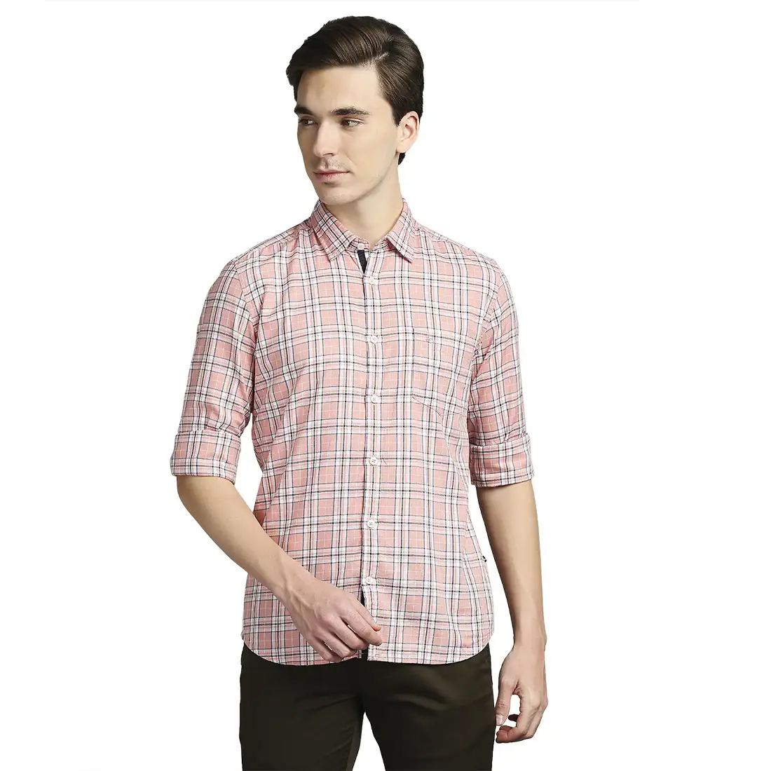 Parx Men Pink Checks Slim Fit Cotton Casual Shirt